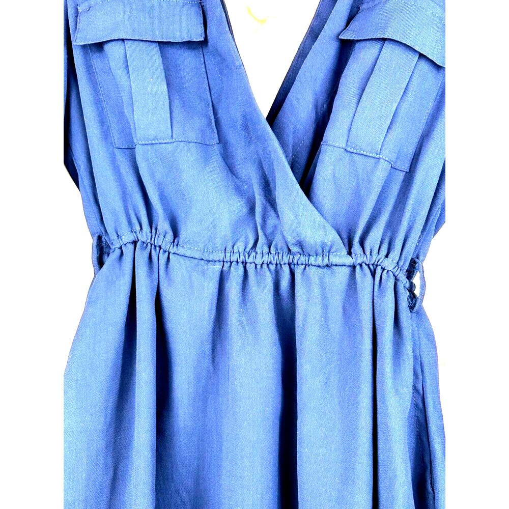 Very J Dress Womens Small Blue Elastic Waist Deep V Neck Long Sleeve Pullover - Picture 7 of 15